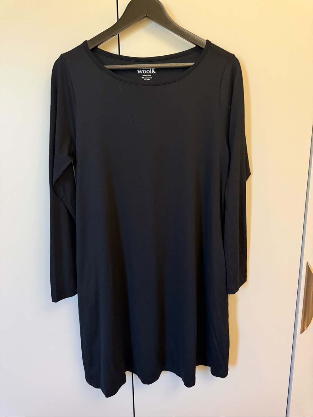 Wool& Black Merino Wool Swing Tunic Dress Top Long Sleeve Size Large - Picture 2 of 4
